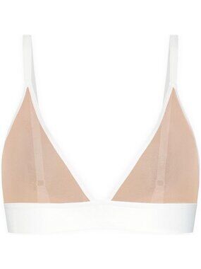 Women's Buff+white Sieve Triangle Bra Comfortable Wireless Bras Perfect Low